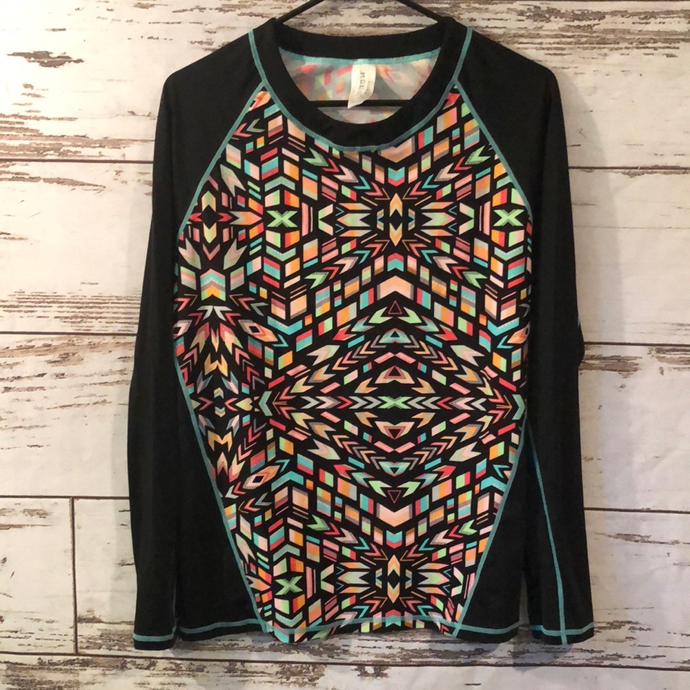 LN Moxi Blu colorful patterned swim/sun shirt 1X.